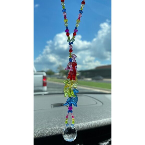 Dinosaur Beaded Suncatcher Rearview Mirror Charm Crystal Prism Car Charm - Picture 5 of 10